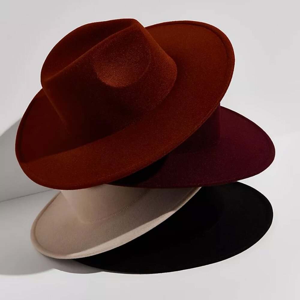 Free People Felt Hat in Merlot with Silver Tone Bling Pin Detail OS NWT